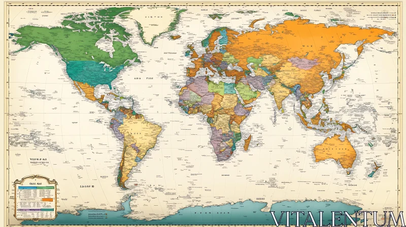 Antique Styled World Map Showing Global Geography AI Image