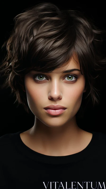 AI ART Captivating Portrait of a Woman with Short Haircut and Green Eyes
