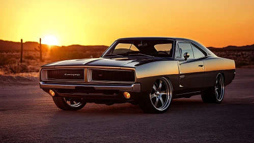 Muscle Car in Desert Sunset