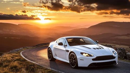 Luxury Car in Scenic Mountain Sunset
