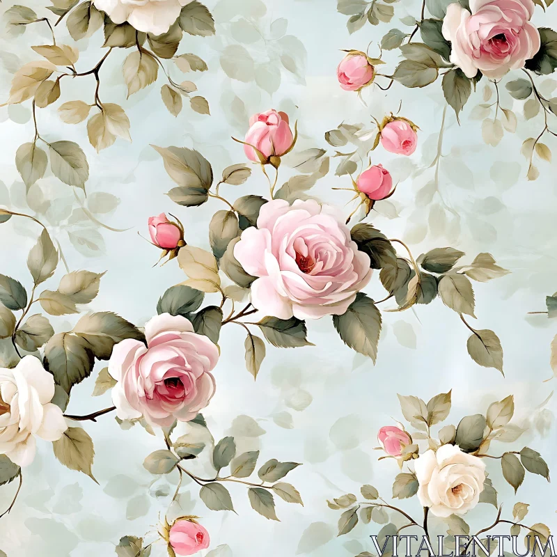 Soft Pink and White Roses Against a Sky-Blue Background Soft Pink and White Roses Against a Sky-Blue Background