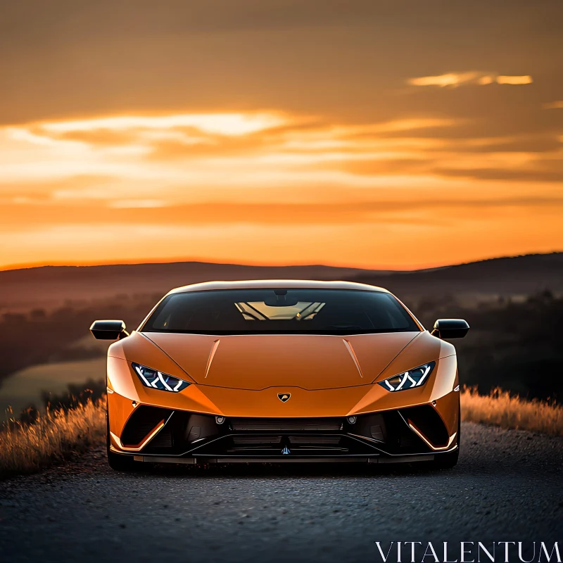 Orange Sports Car at Sunset in the Countryside Orange Sports Car at Sunset in the Countryside