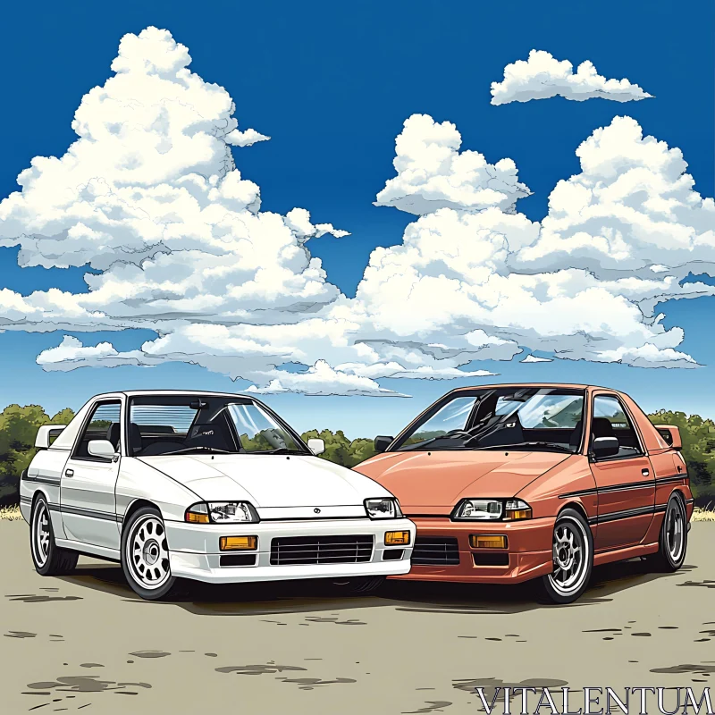 Classic Cars with Scenic Cloudy Sky