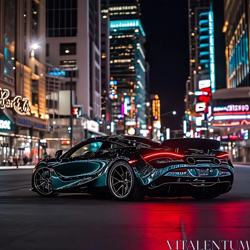 Urban Night Scene with Shiny Luxury Sports Car Urban Night Scene with Shiny Luxury Sports Car