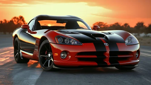 Sleek Sports Car in Sunset Light