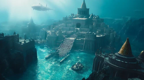 Sunlit Underwater City with Grand Architecture
