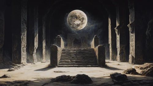 Mysterious Stone Temple with Moonlit Altar