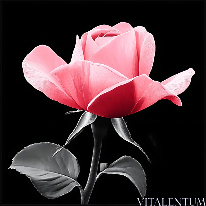 Detailed Pink Rose on Black