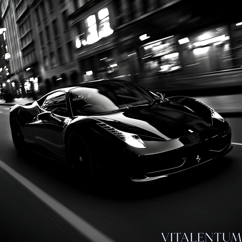 AI ART Black Sports Car in Urban Nightscape