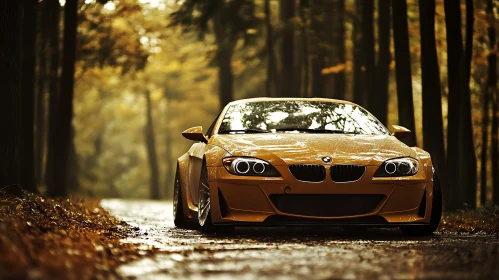 Luxury Car in Autumn Forest Setting