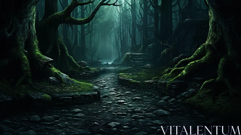 Eerily Realistic Dark Forest Path - Gothic Style Landscapes AI Image