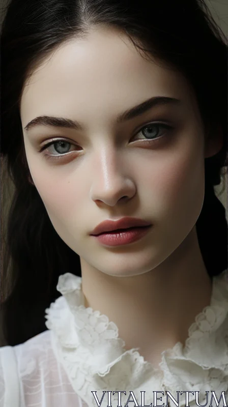 Ethereal Beauty: Portrait of a Young Woman with Blue Eyes AI Image