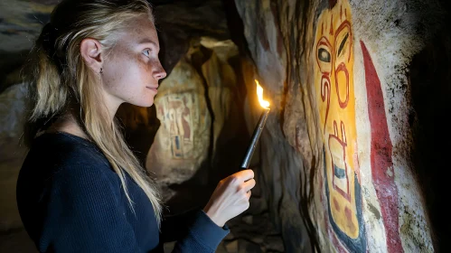 Torchlit Ancient Art in a Mysterious Cave