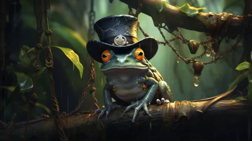 Whimsical Frog in Top Hat Illustration