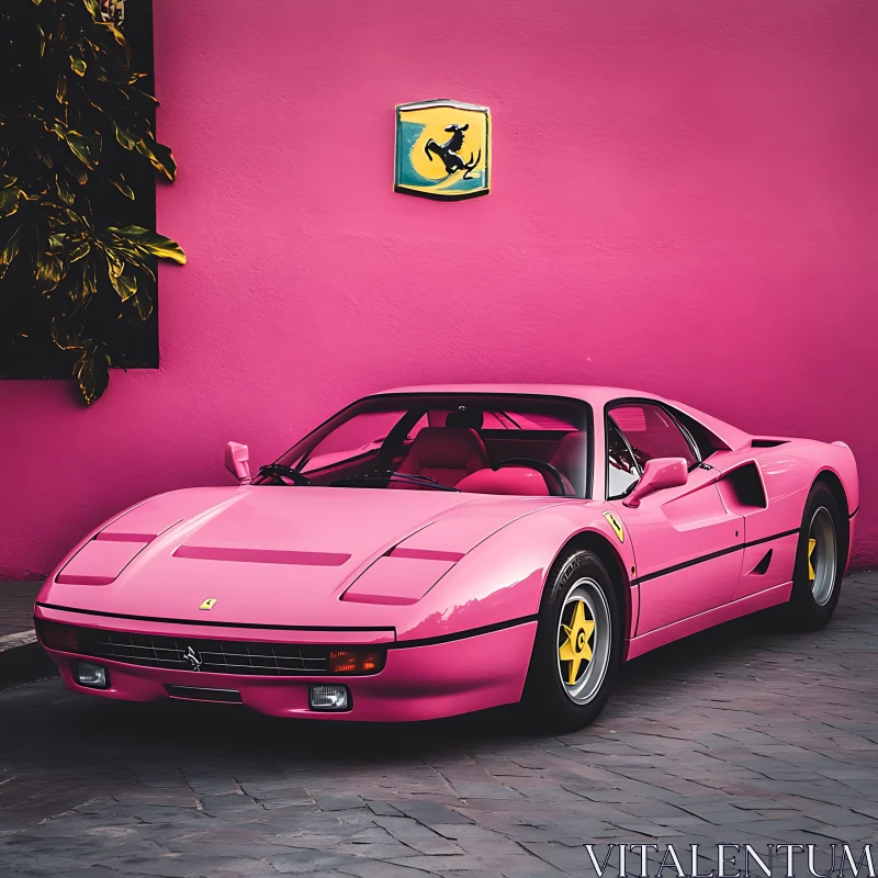 Elegant Pink Ferrari with Yellow Rims AI Image