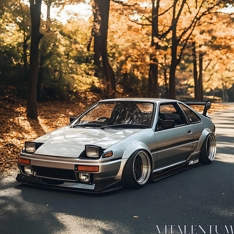 Classic Car in Autumn Forest AI Image