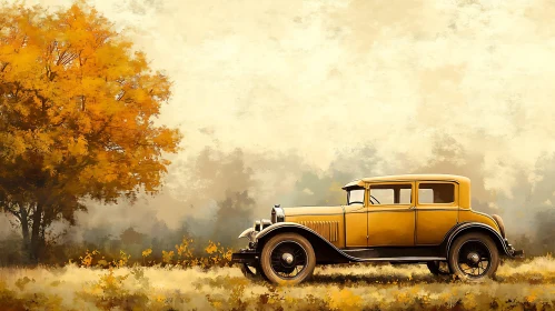 Classic Car Amidst Fall Foliage