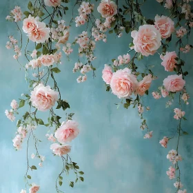 Ethereal Pink Roses on Teal