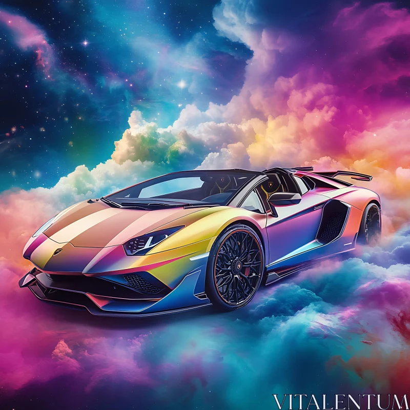 AI ART Luxury Car in Multicolored Cloud Setting