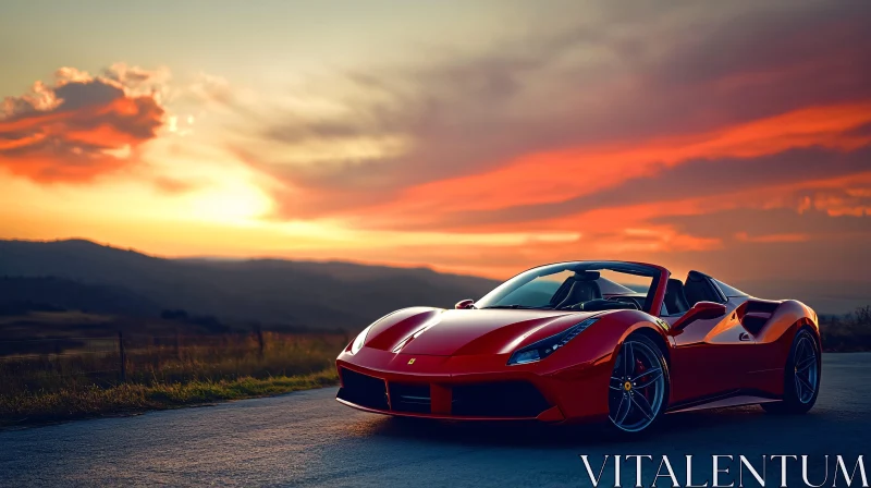 Red Supercar During Sunset on Scenic Road AI Image