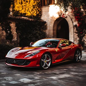 Luxury Red Ferrari in Scenic Backdrop