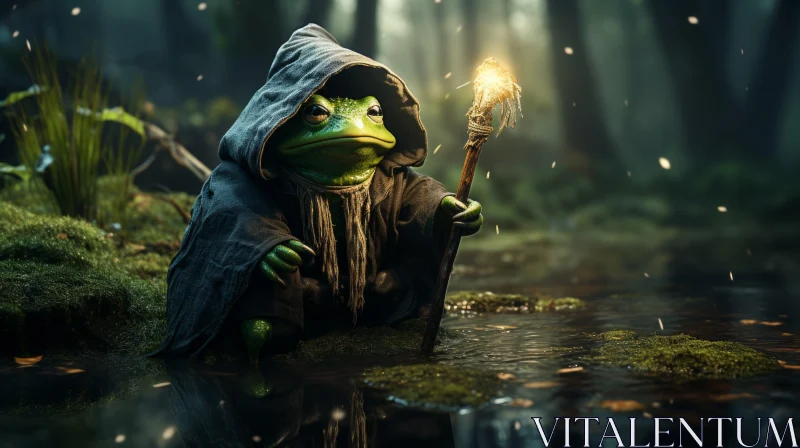 Enchanted Forest Frog: A Medieval Fantasy Scene AI Image