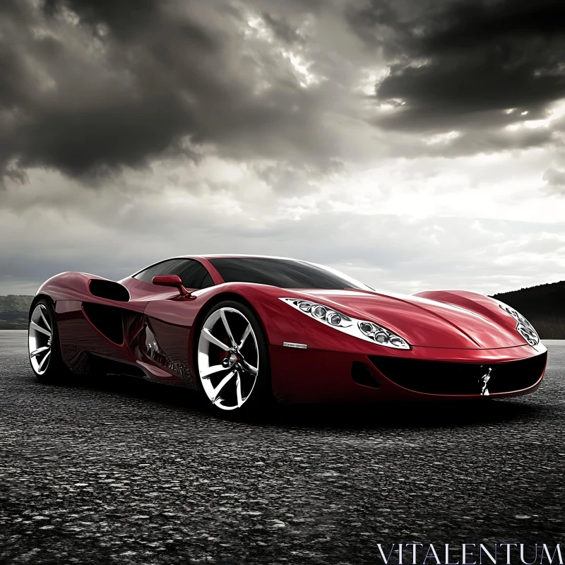 Luxury Red Supercar with Aerodynamic Design AI Image