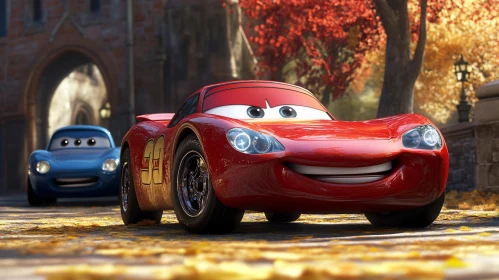 Colorful Cartoon Cars in Autumn Setting