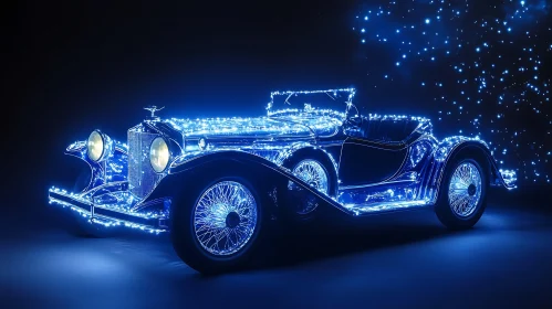 Classic Car in Blue Neon Lights