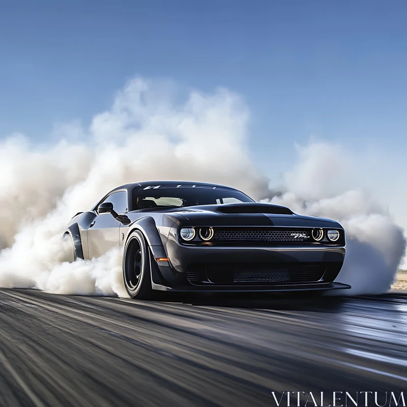 Black Muscle Car Burnout AI Image