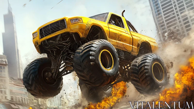 Urban Monster Truck Action Scene AI Image