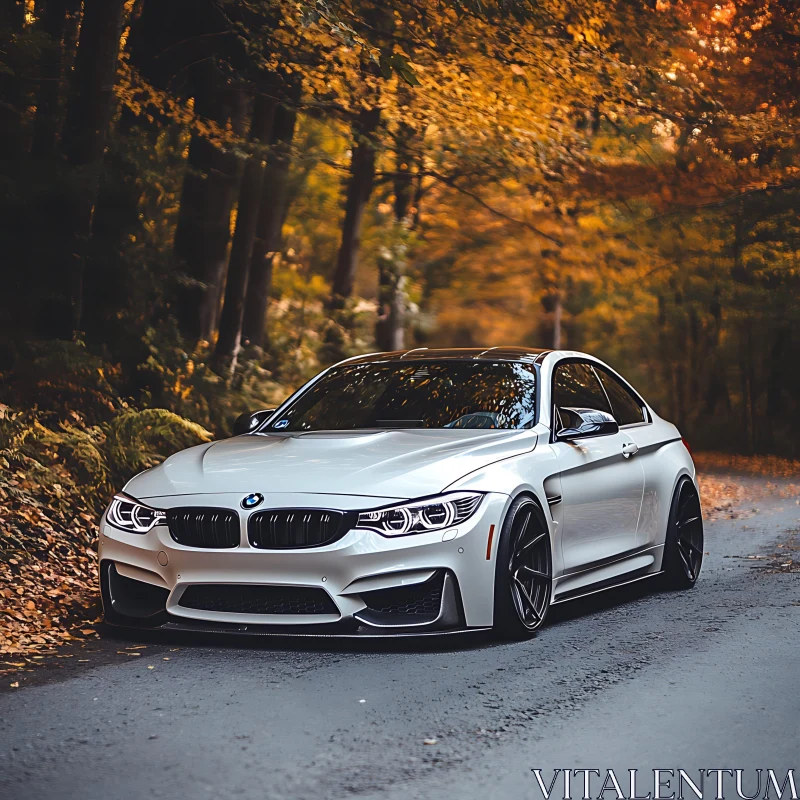 Elegant Car Surrounded by Fall Foliage AI Image