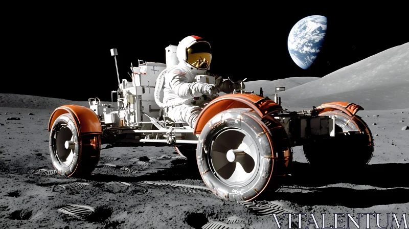 AI ART Exploration of Lunar Terrain by Astronaut in Rover