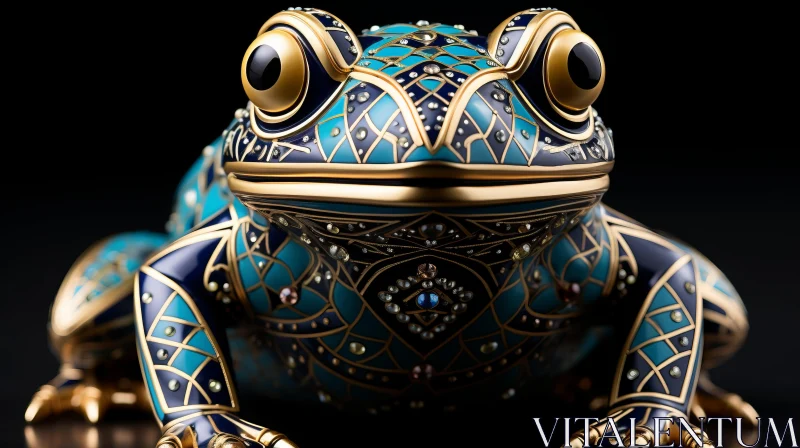 Blue and Gold Ornamental Frog: A Study in Craftsmanship AI Image