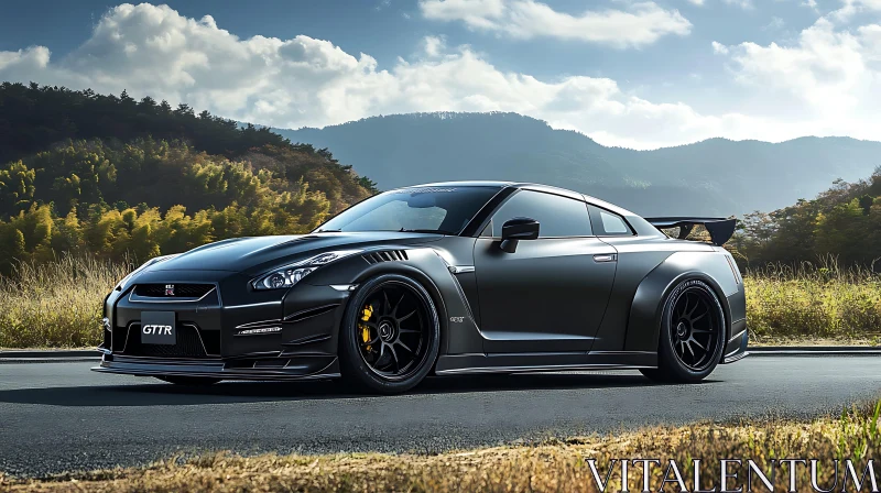 Black GT-R in Scenic Landscape AI Image