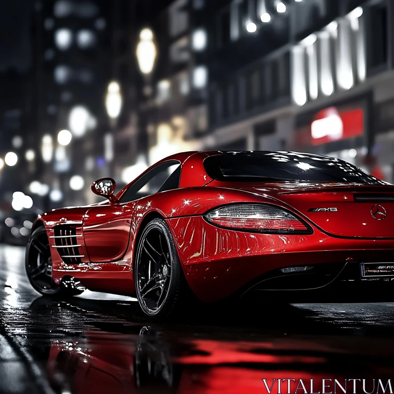 Luxury Sports Car on Wet Street AI Image