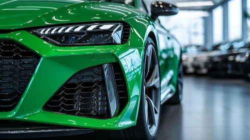 Luxury Green Car Displayed in Showroom