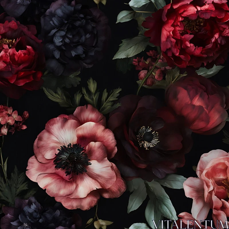 Detailed Flower Blooms with Dark Background AI Image