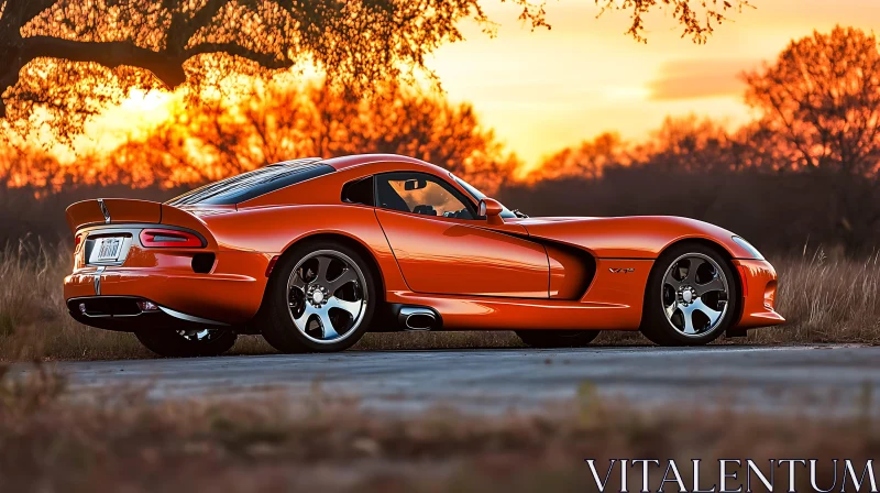 Sports Car in Golden Hour with Nature Backdrop AI Image