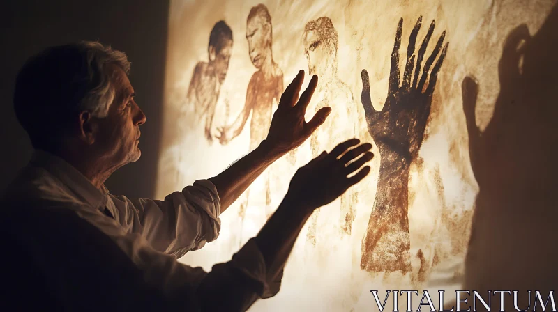 Exploring Prehistoric Handprints and Figures AI Image