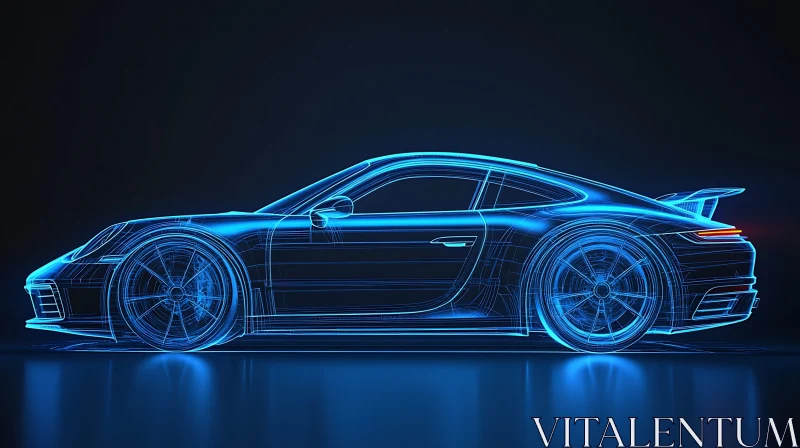 Neon Blueprint of a Modern Sports Car AI Image