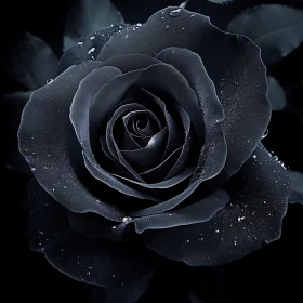 Black Rose Close-Up with Dewdrops