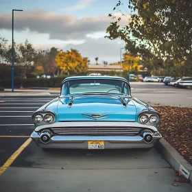 Classic Blue Car Parked Amidst Autumn Foliage