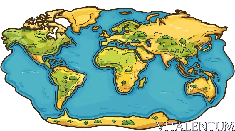 Playful Cartoon World Map Featuring Continents and Oceans AI Image