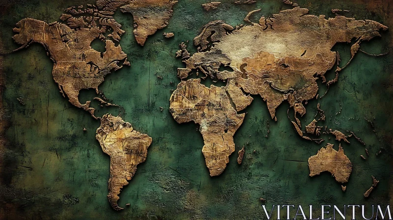 Vintage World Map with Earthy Tones AI Image