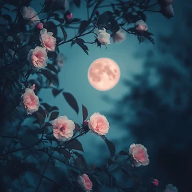 Moonlit Roses in Night Garden