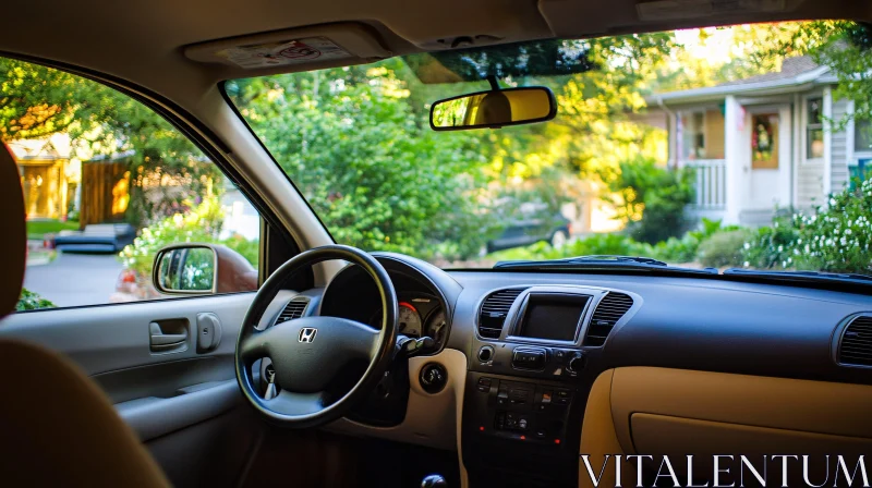 Automobile Cabin Overlooking a Picturesque Home AI Image