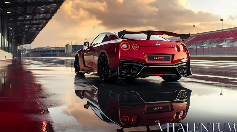 Sleek Red Sports Car on Track at Dusk AI Image