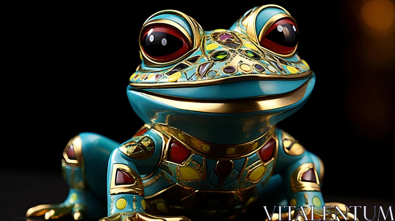 Gold-Trimmed Blue Frog Statue - A Study in Precisionism and Cloisonnism AI Image