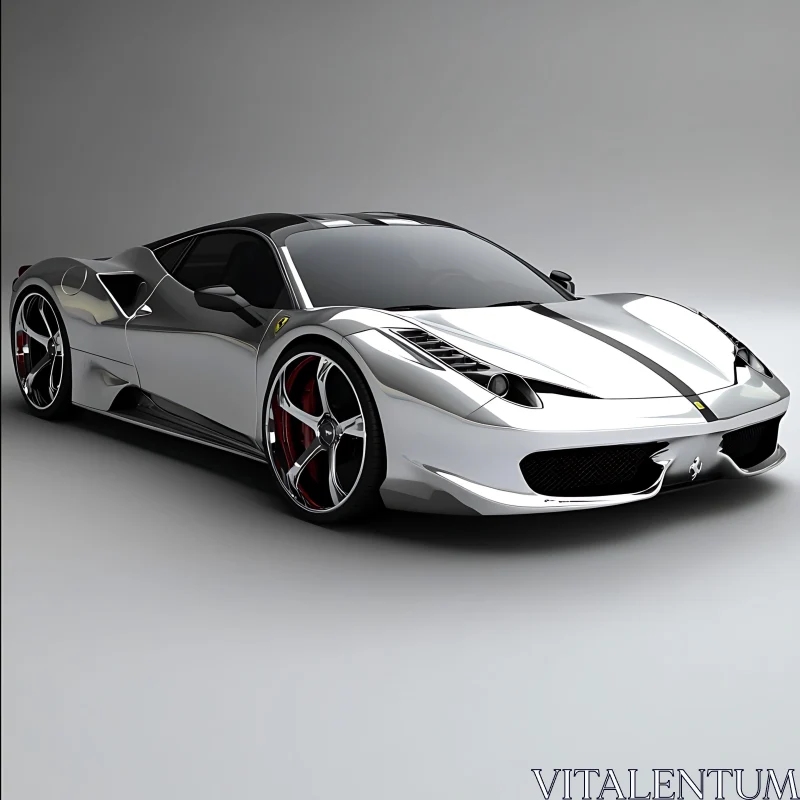 Luxury Sports Car in Silver Metallic AI Image